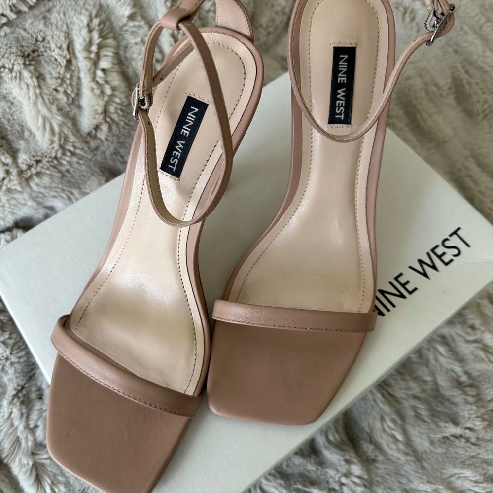 Nine West Blush Light Natural Square-Toe Ankle-Strap Heels